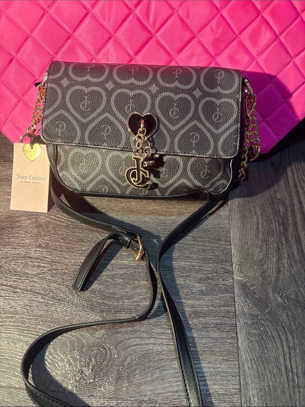 EXCLUSIVE Juicy Couture Black Heart Logo Crossbody Bag with Gold Charm